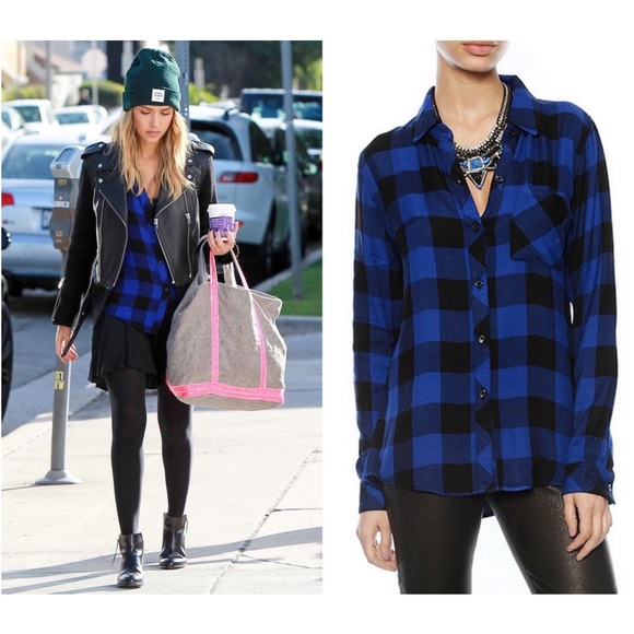 Rails Tops - Rails Hunter Button Down Flannel Shirt Cobalt Blue and Black Check Plaid Revolve